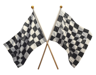  Two Parallel Checkered Racing Flags Side by Side, flat top-down view, isolated