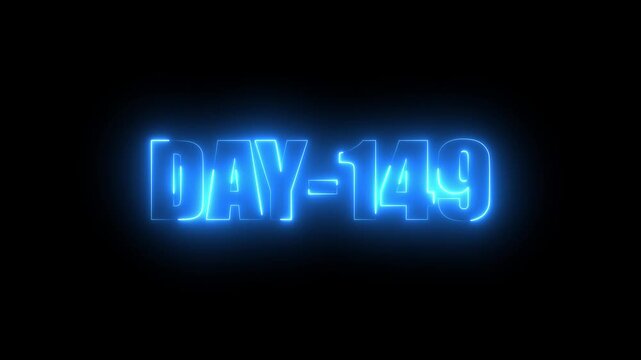 Blue Neon text day-149 animation on black background.calender, text,number, days, date, countdown neon text concept.