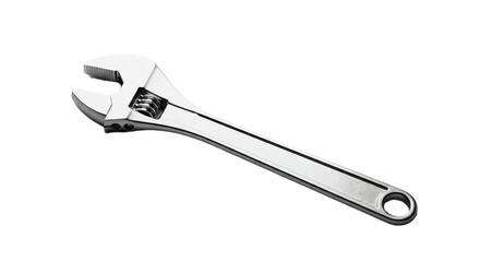 A shiny adjustable wrench on a transparent background. The tool features a smooth metallic finish and an adjustable jaw for gripping various sizes of nuts and bolts.