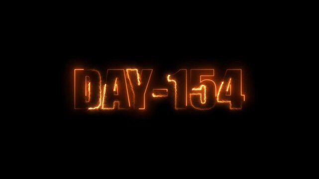 Neon text day-154 animation on black background.calender, text,number, days, date, countdown neon text concept.