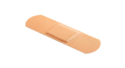 A single adhesive bandage on a transparent background. The bandage is beige with a textured surface and rounded ends, commonly used for minor cuts and scrapes.