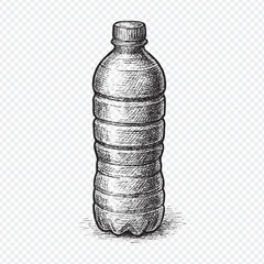 Hand-Drawn Plastic Water Bottle Illustration – Black Ink Sketch for Packaging and Sustainability Concepts, bottle, water, plastic, drink, isolated, liquid, transparent, white, clear, container, 