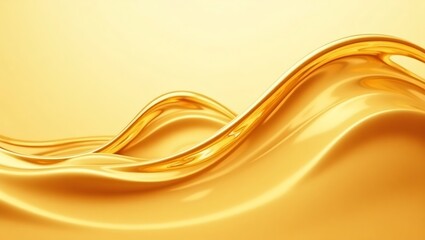 Abstract splash of golden liquid in motion, frozen with fluid arcs and droplets, glowing against a deep black backdrop.