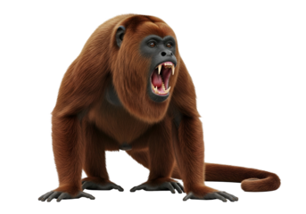 A detailed illustration of a howler monkey with a wide-open mouth, showcasing its impressive teeth.