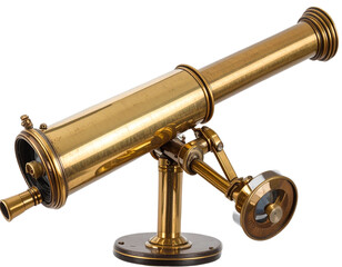  Vintage Brass Spyglass Telescope Extended, Side View, Isolated on Transparent Background