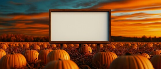 Commercial Display Mockup Blank Billboard in Pumpkin. Advertising presentation empty sign public notice gourd cucurbit orange autumn harvest seasonal promotion marketing