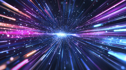 Obraz premium Colorful light streaks create dynamic sense of motion and energy, evoking feelings of excitement and wonder