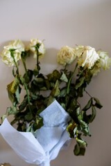 Beautifully Dried White Roses Neatly Wrapped in Soft Tissue Paper