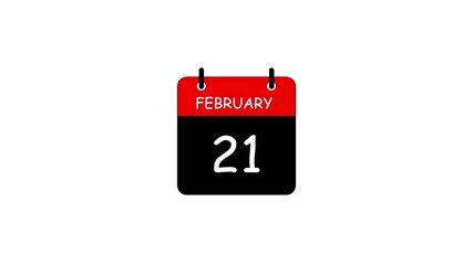 Abstract february month date 21 Daily Calendar icon animation. Calendar with date icon animated on a white background. 4k