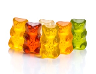 Colorful gummy bears in a row