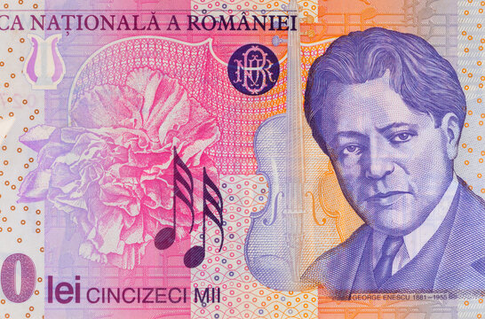 5 Lei Romania, 2018 with a portrait of Composer George Enescu. Polymer money of Romania.