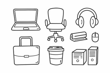 Workplace & Employee Icons Black Line Art Vector