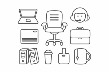 Workplace & Employee Icons Black Line Art Vector