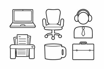 Workplace & Employee Icons Black Line Art Vector