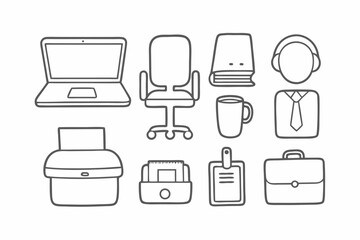 Workplace & Employee Icons Black Line Art Vector