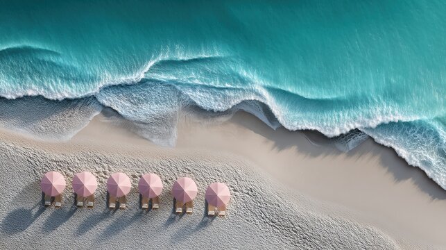 Serene aerial beachscape with soft turquoise waves