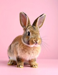 Obraz premium Cute rabbit on pink background