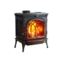  A Cozy Cast Iron Wood Stove Blazing With Warmth on a Chilly Winter Day [Transparent Background PNG].