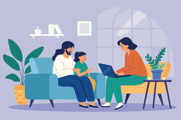 Family discusses long term investments at home.