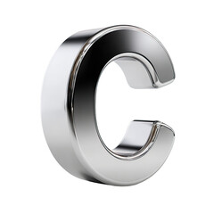 Shiny 3D chrome letter "C" floating, isolated on black background