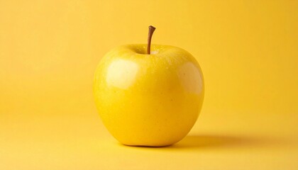 Golden apple on vibrant yellow background.