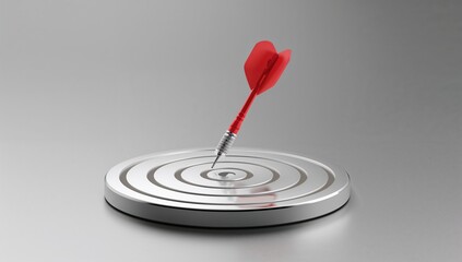 A business concept featuring a red dart hitting the center of a silver target board symbolizing accuracy, achievement, and successful goal completion, Generative AI