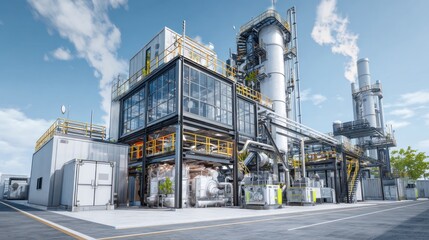 Modern industrial plant under bright sky