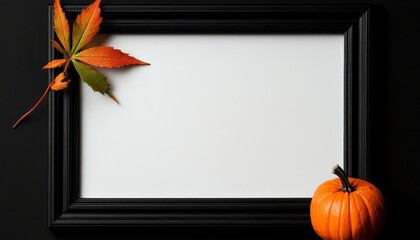 A Halloween themed blank card held in front of a dark festive background featuring ghosts and pumpkins. Festive greeting stationery spooky season design. personalize a custom note