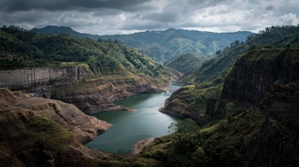 Mountain valley with reservoir