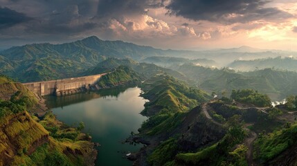Mountainous landscape with dam