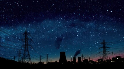 Night sky over industrial landscape