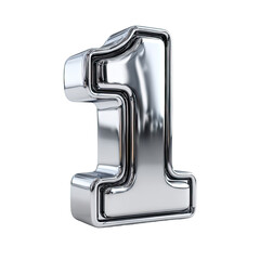 Shiny chrome number "1" against black background. Reflective and isolated