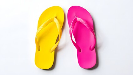 Fototapeta premium Flip-Flops Isolated on White Colorful beach flip-flops isolated on a white background, simple and clean studio shot.