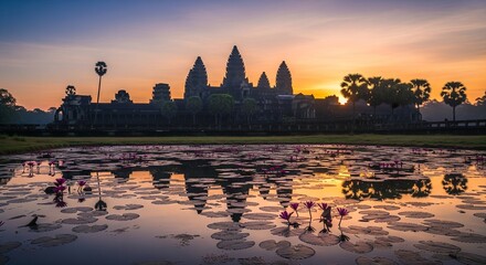 Fototapeta premium Angkor Wat Sunrise Reflection