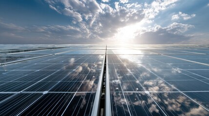 Solar panels under a dramatic sky