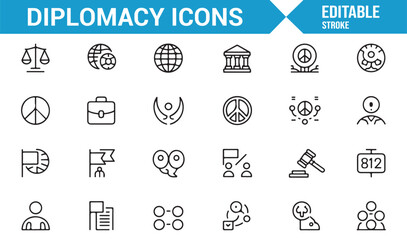 Set of diplomacy and government-related icons for international governance