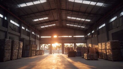 Warehouse interior at sunrise