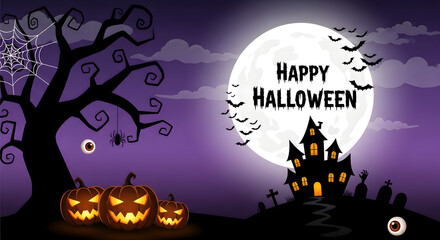 Halloween pumpkins spooky haunted house halloween background moon