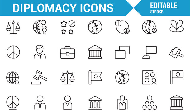 Global governance and diplomacy icons for political themes
