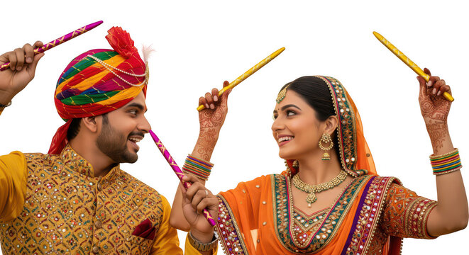 Couple Dancing on Dandiya Night Celebration During Navratri Festival