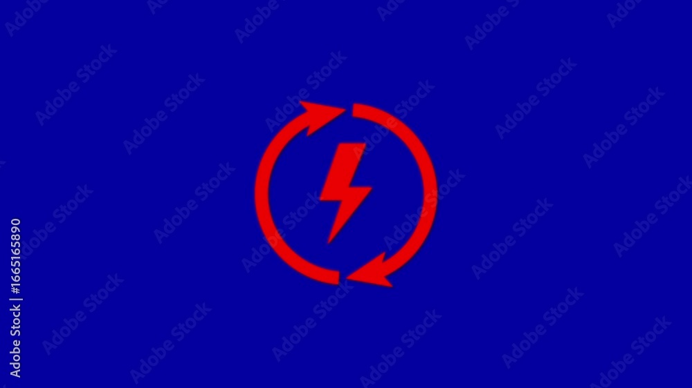 Poster red lightning bolt symbol inside a circular arrow on a blue background