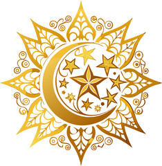  Islamic Star and Crescent Ornament Vector