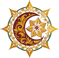  Islamic Star and Crescent Ornament Vector