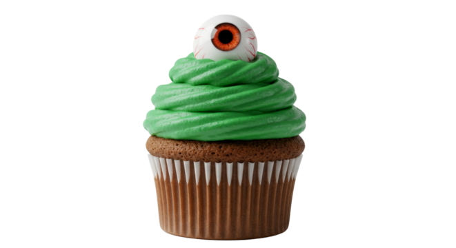 Halloween cupcake with green frosting png isolated on transparent background