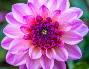 Fototapeta premium Pink and Purple Dahlia Flower Macro Shot with Layered Petals and Dark Center