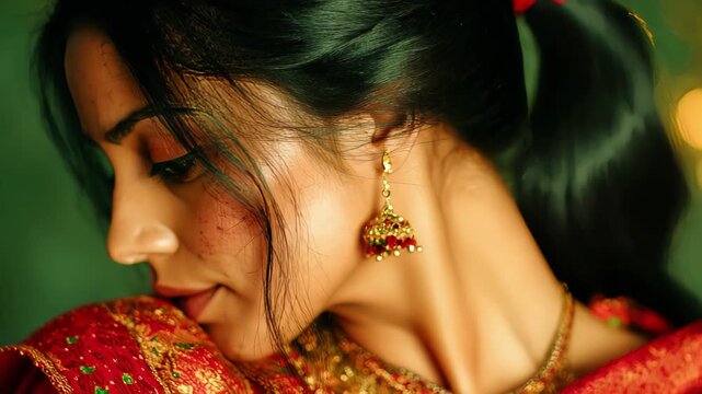 Beautiful Indian woman in a traditional saree posing gracefully with a soft bokeh background