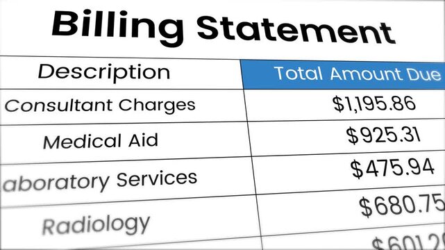 Billing Statement with numbers breakdown animation isolated on white background