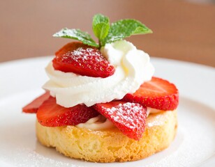 Firefly Photorealistic Strawberry Shortcake Delight with Mint Garnish