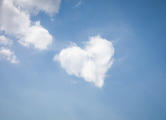 White cloud in the shape of a heart in the blue sky.