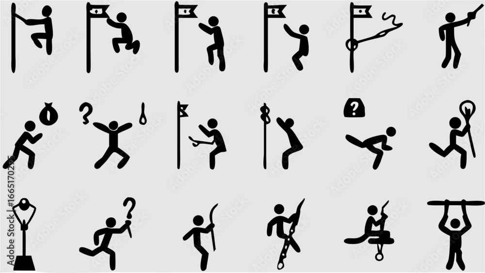 Poster Illustration showing a collection of stick figures performing various activities and interacting with objects